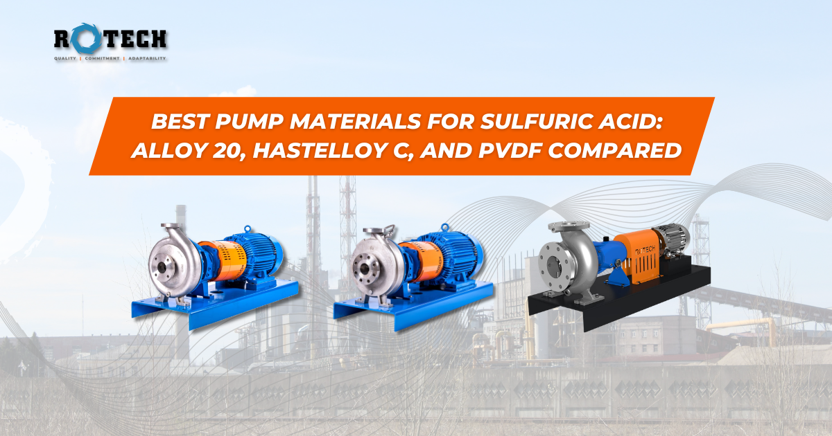 You are currently viewing Best Pump Materials for Sulfuric Acid: Alloy 20, Hastelloy C, and PVDF Compared